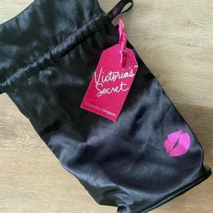Victoria's Secret Vintage Satin Makeup or Lingerie Bag, Black & Pink, NEW!